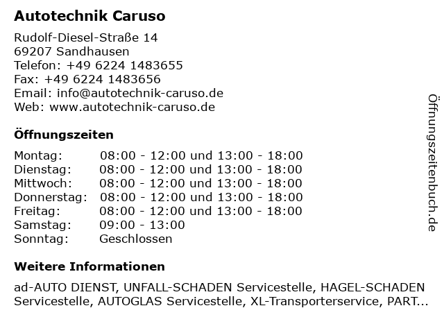 ffnungszeiten Autotechnik Caruso Rudolf Diesel Stra e 14